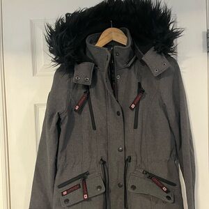 Women's Canada Weather Gear Grey Parka.  Multiple Zips.  Size Medium Coat.  Hood